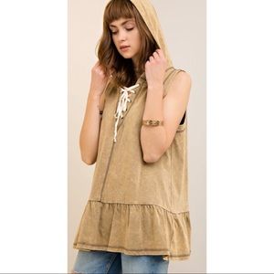 Acid Wash Sleeveless Hoodie Top
